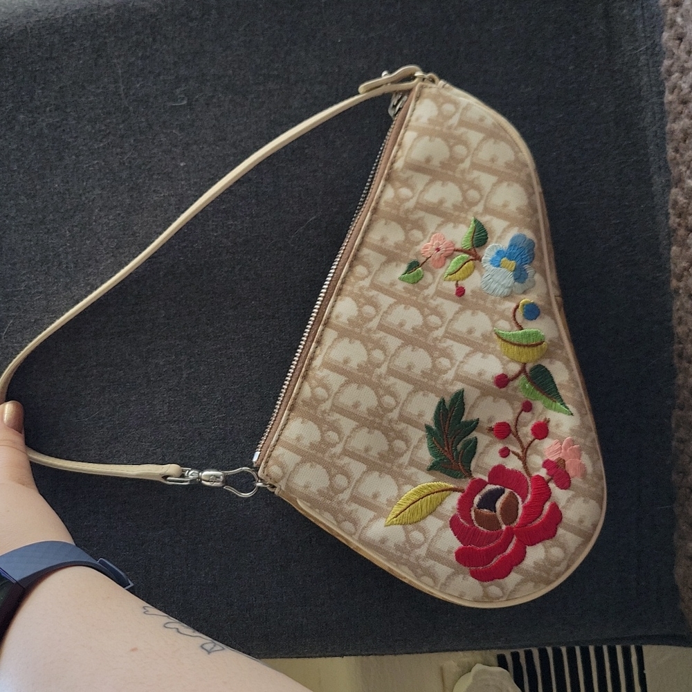 Floral Embroidered Dior Saddle Bag Pouchette